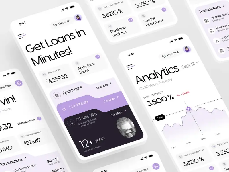 Fintech Application interface showing digital banking features
