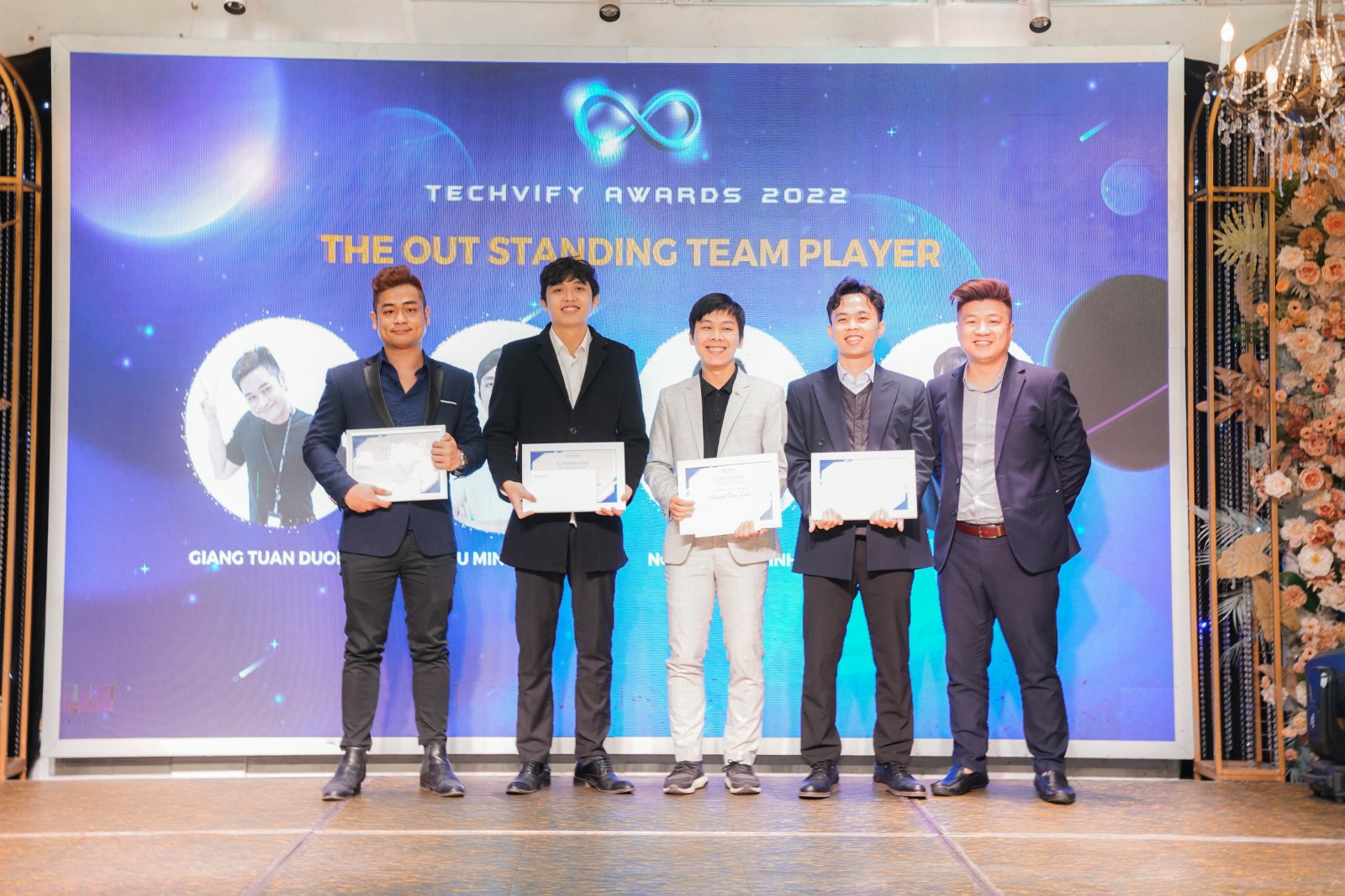 Group celebration at the end of party